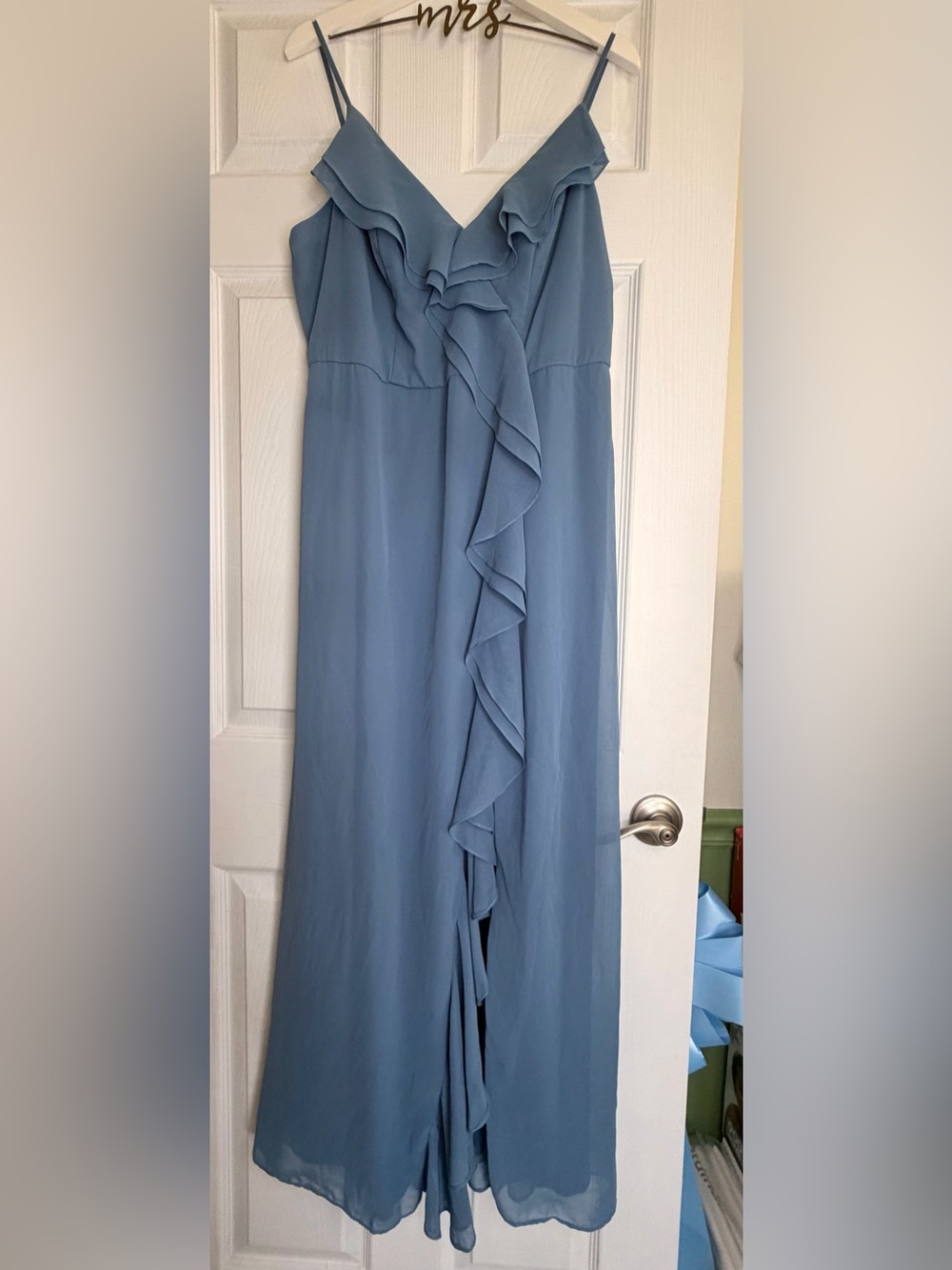 💙 DB Studio Blue Ruffle Chiffon Maxi Dress Size 16